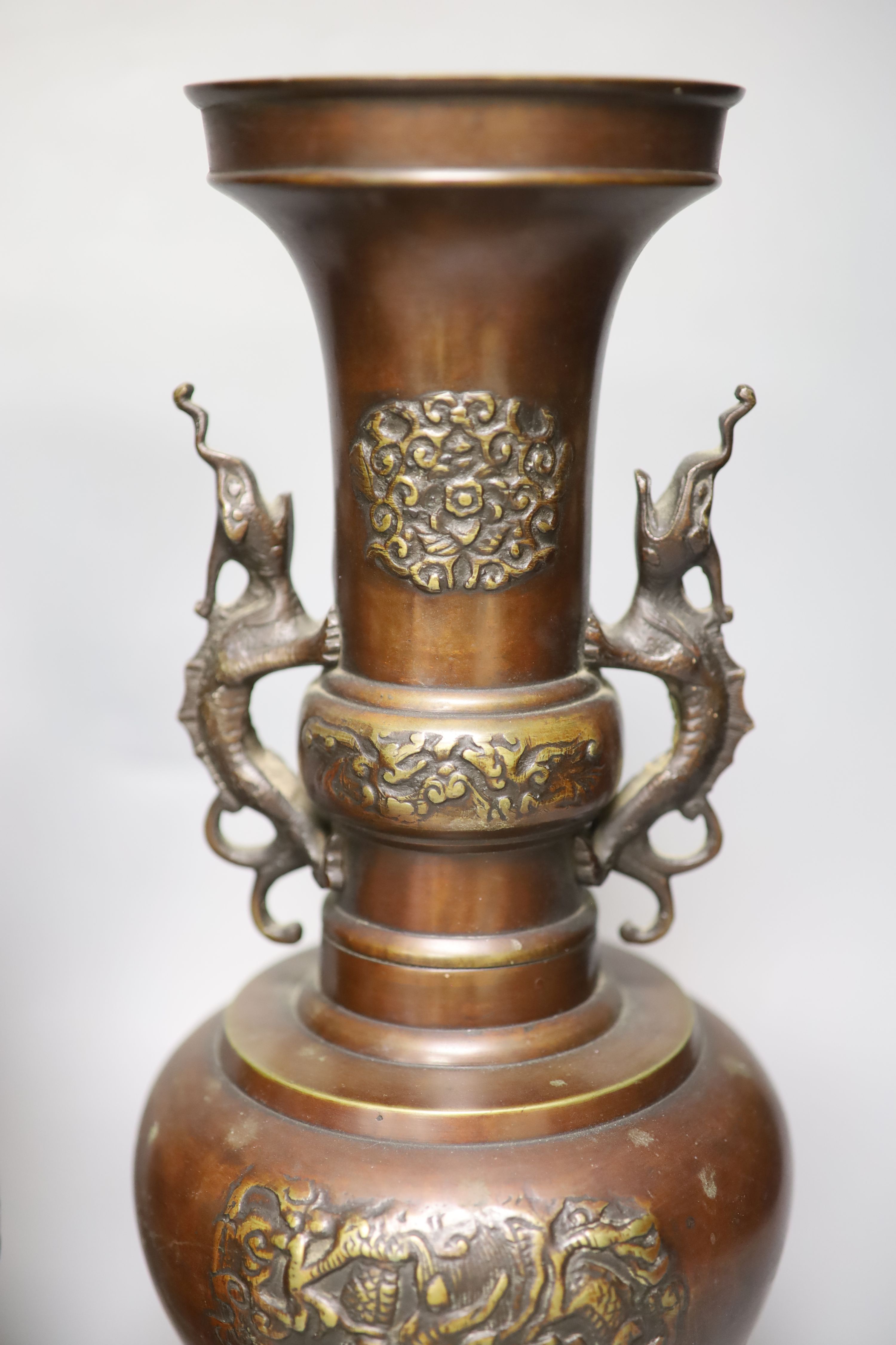 A pair of Japanese bronze vases, H 36cm